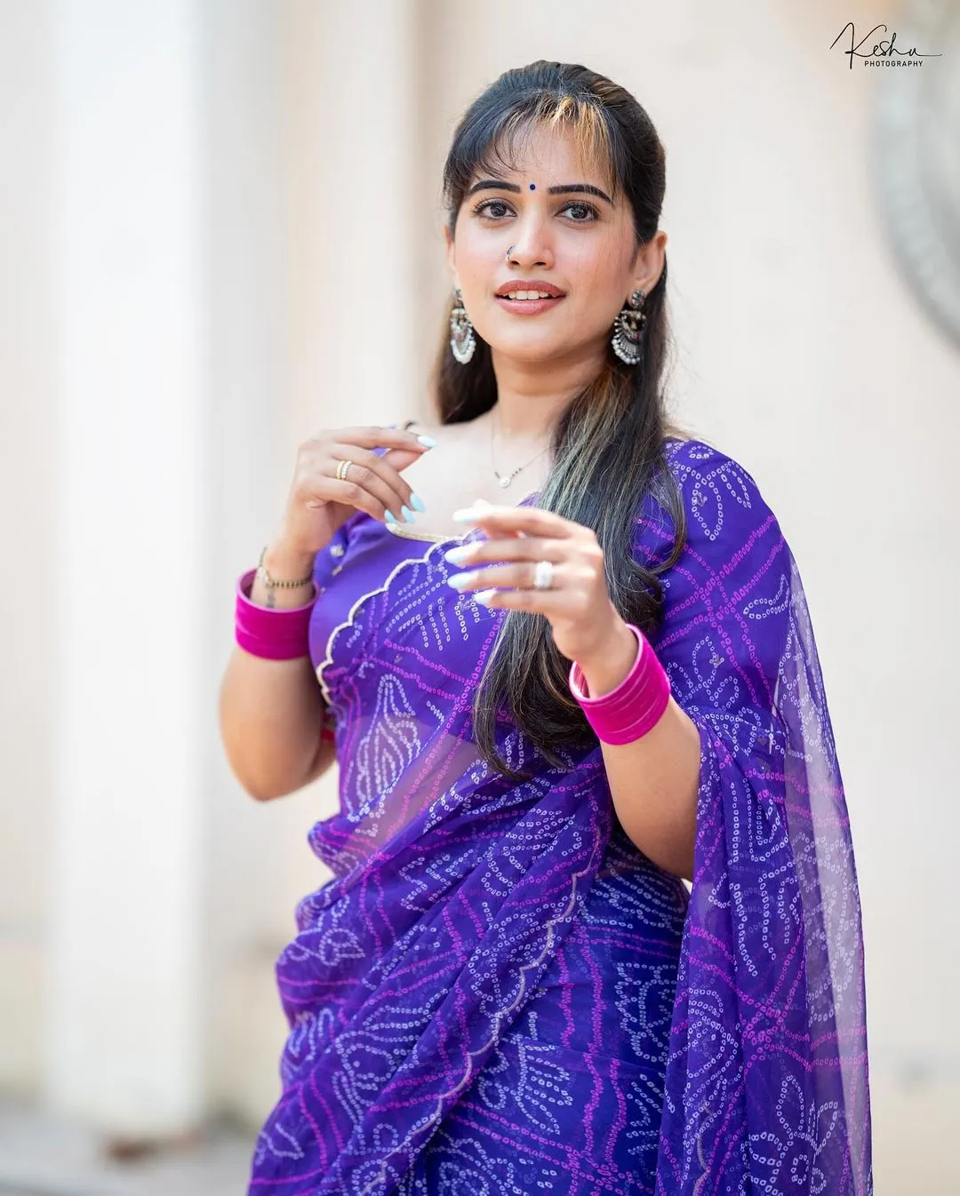 South Indian TV Actress Sravanthi Chokarapu Stills In Blue Saree